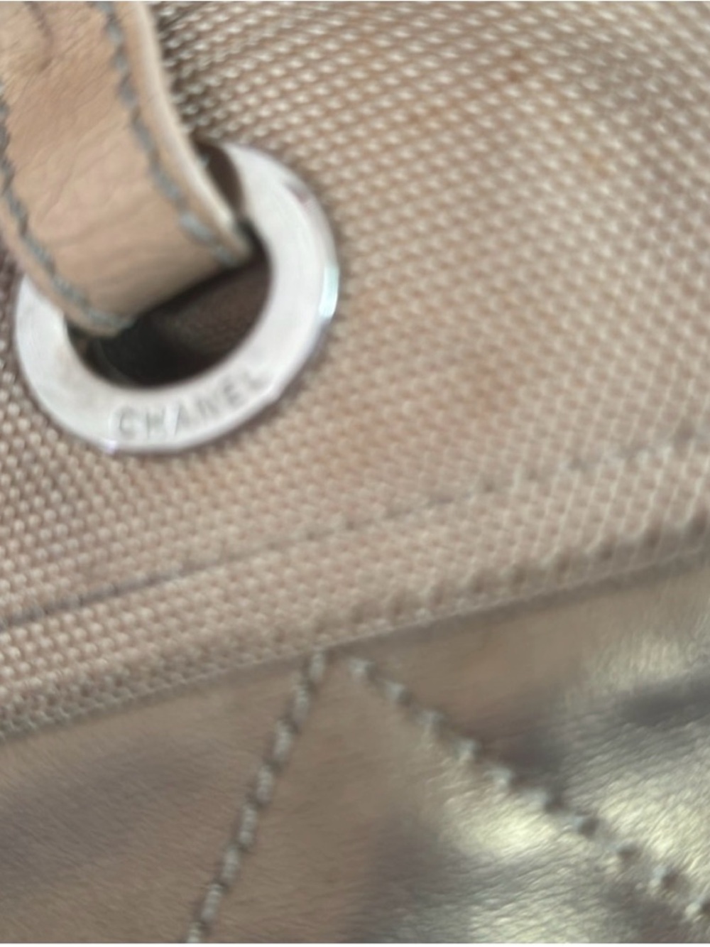 Chanel Paris-Biarritz Tote | Gold Nylon Canvas | CC Charm | Quilted - Picture 7 of 9